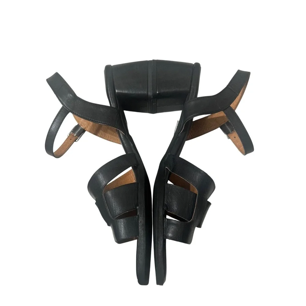 Miz Mooz Oakley Sandals Womens 10 Black Excellent Leather H-Strap Block Heel